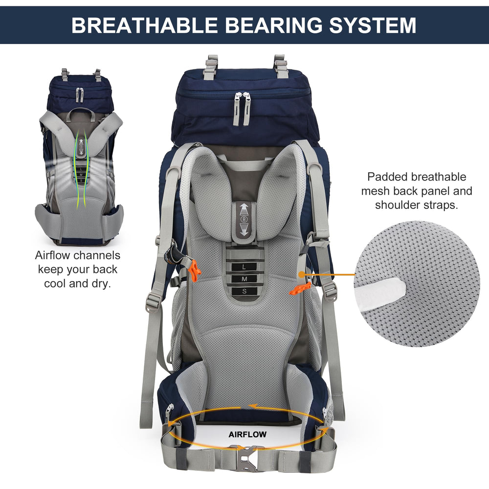 MOUNTAINTOP 70L backpack adjustable shoulder straps reduce shifting