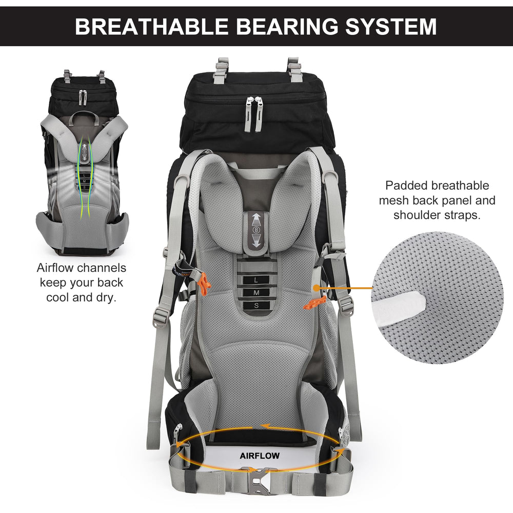 MOUNTAINTOP 70L bottom compartment stores shoes or sleeping bag neatly.