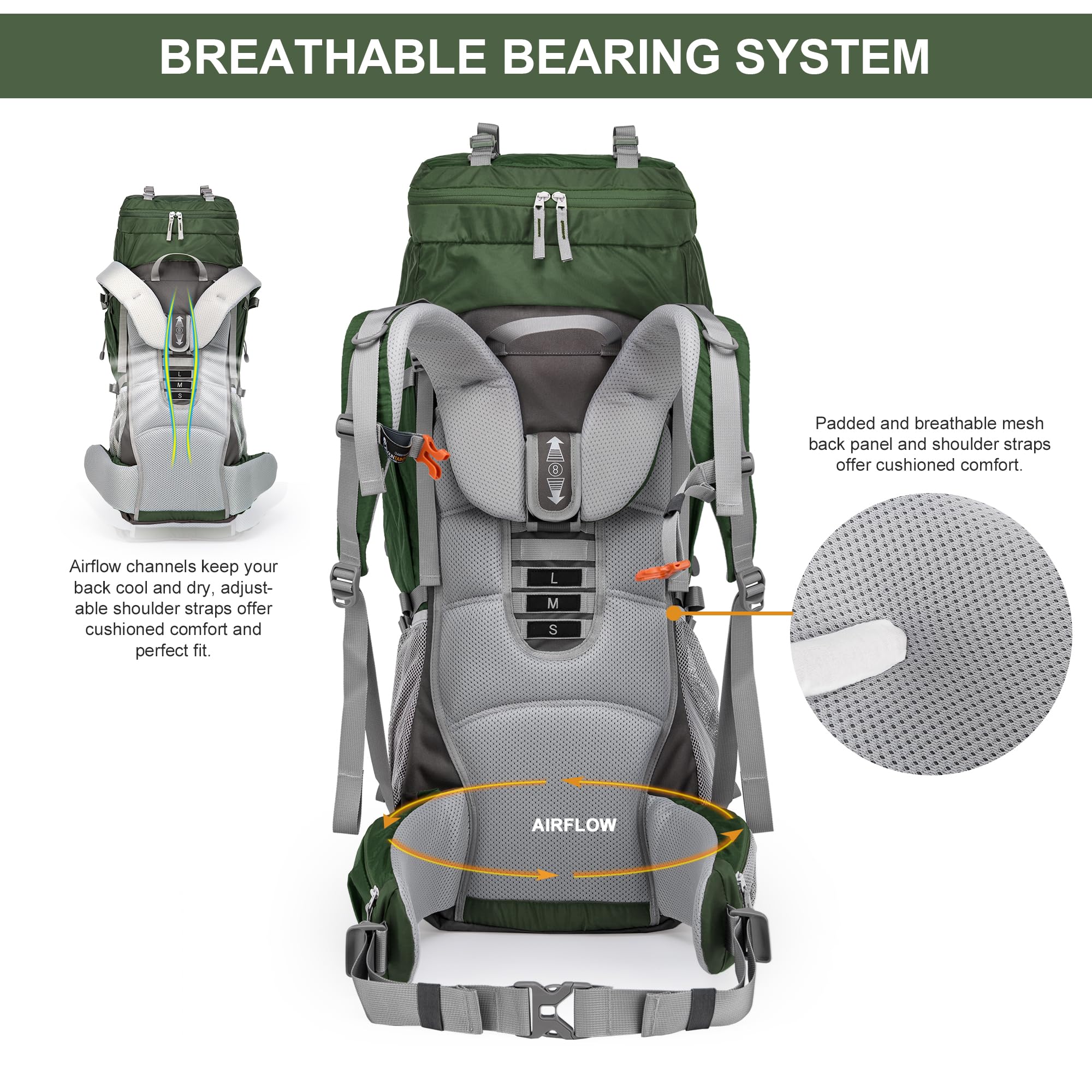 MOUNTAINTOP 70L adjustable torso and straps tailor-fit for both men and women