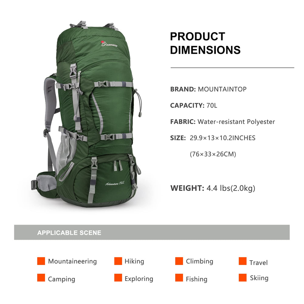 MOUNTAINTOP 70L side-access design enables rapid reach to gear during treks