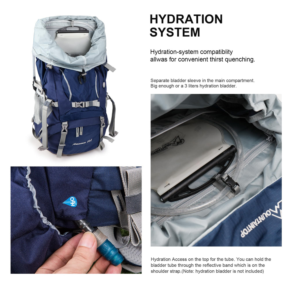 MOUNTAINTOP 70L backpack rugged nylon fabric with YKK zippers for durability