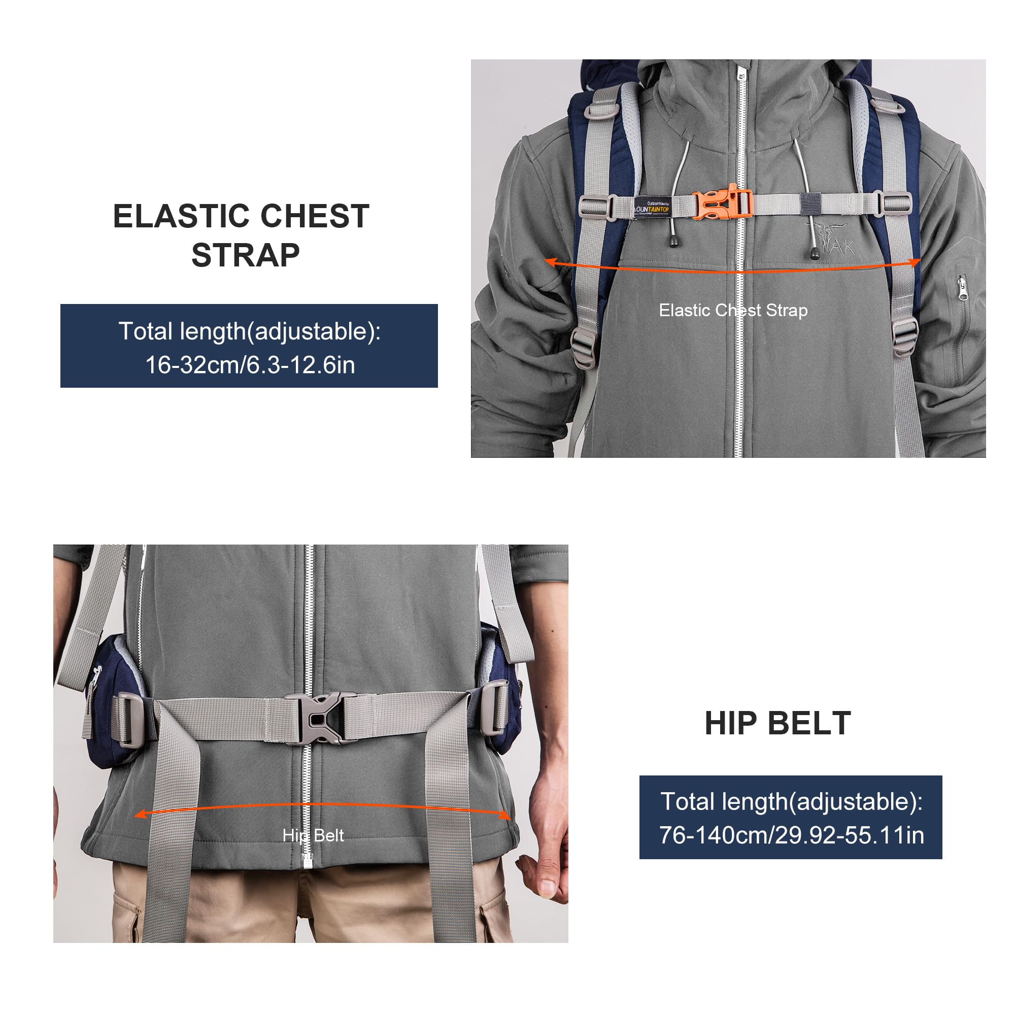 MOUNTAINTOP 70L backpack rain cover included for weather protection