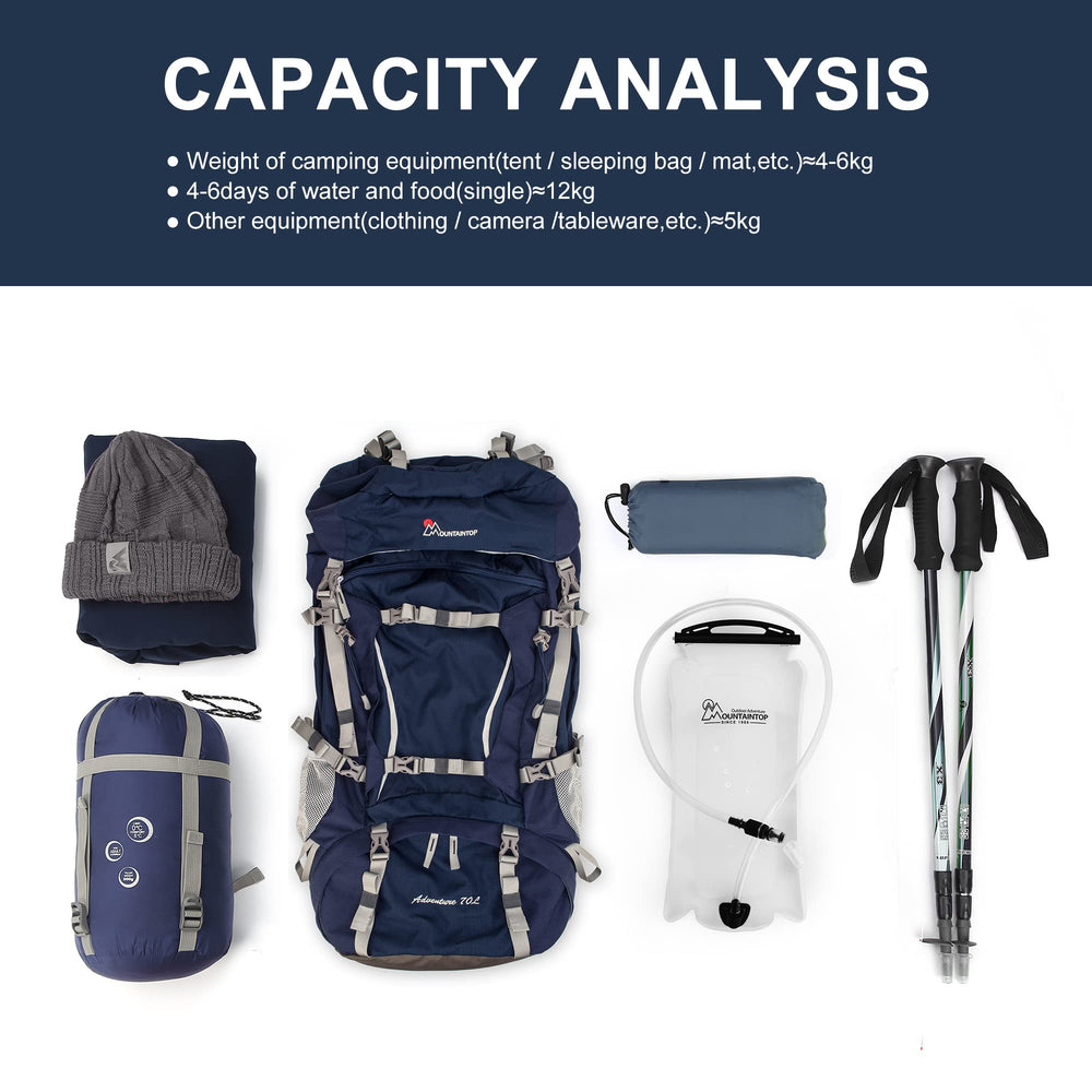 MOUNTAINTOP 70L backpack torso adjustment demonstrates customizable fit