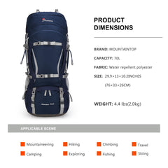 MOUNTAINTOP 70L backpack water bladder sleeve supports on-the-go hydration