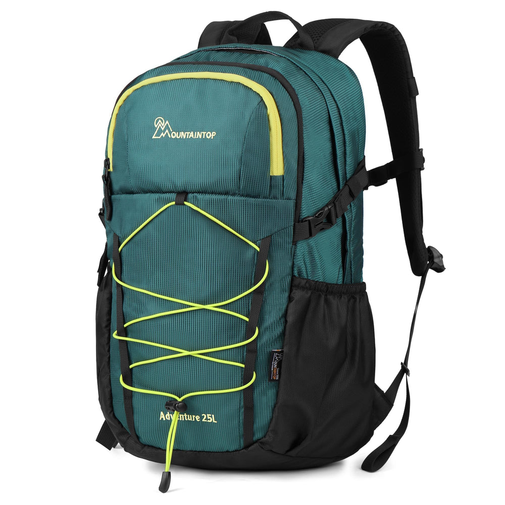 MOUNTAINTOP 25L backpack front view showing organized compartments for easy day-hike packing