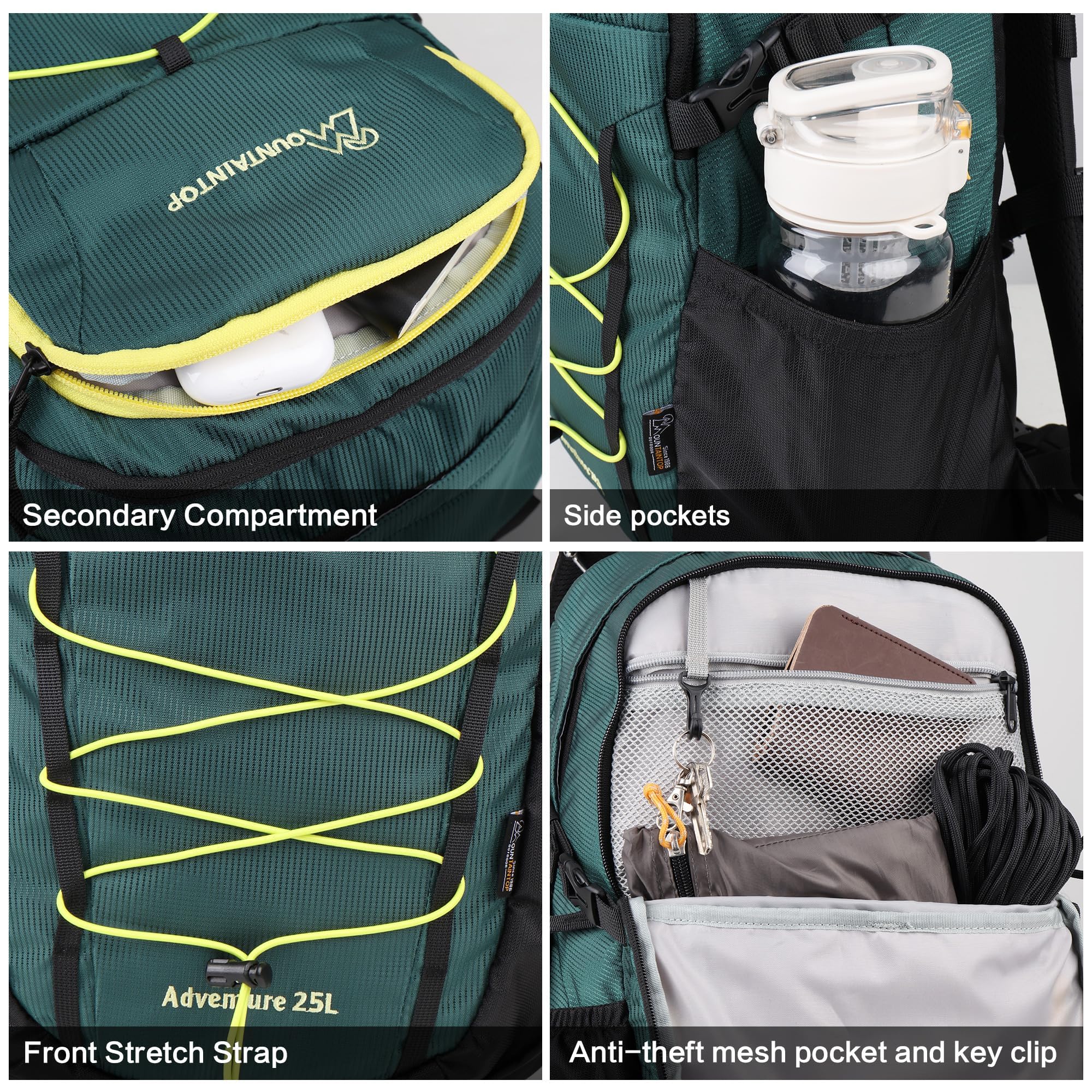 MOUNTAINTOP 25L reinforced stitching at stress points boosts durability during extended trips