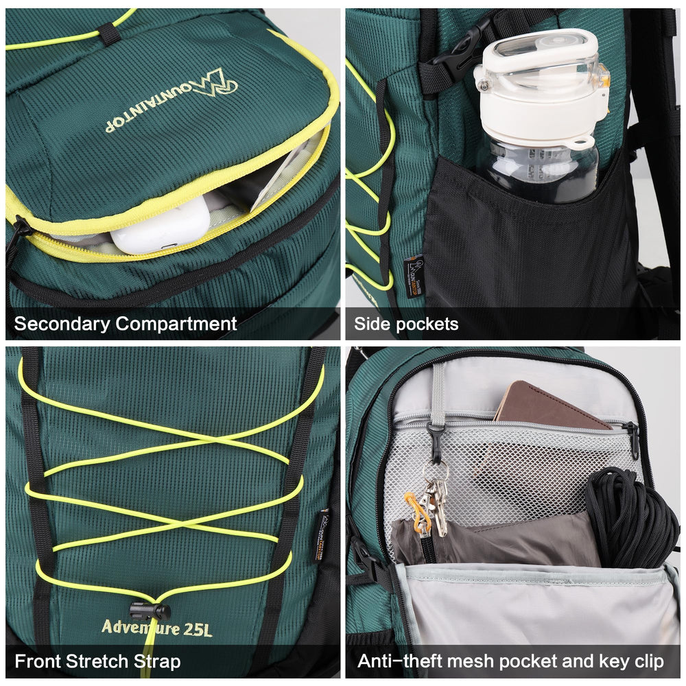 MOUNTAINTOP 25L reinforced stitching at stress points boosts durability during extended trips