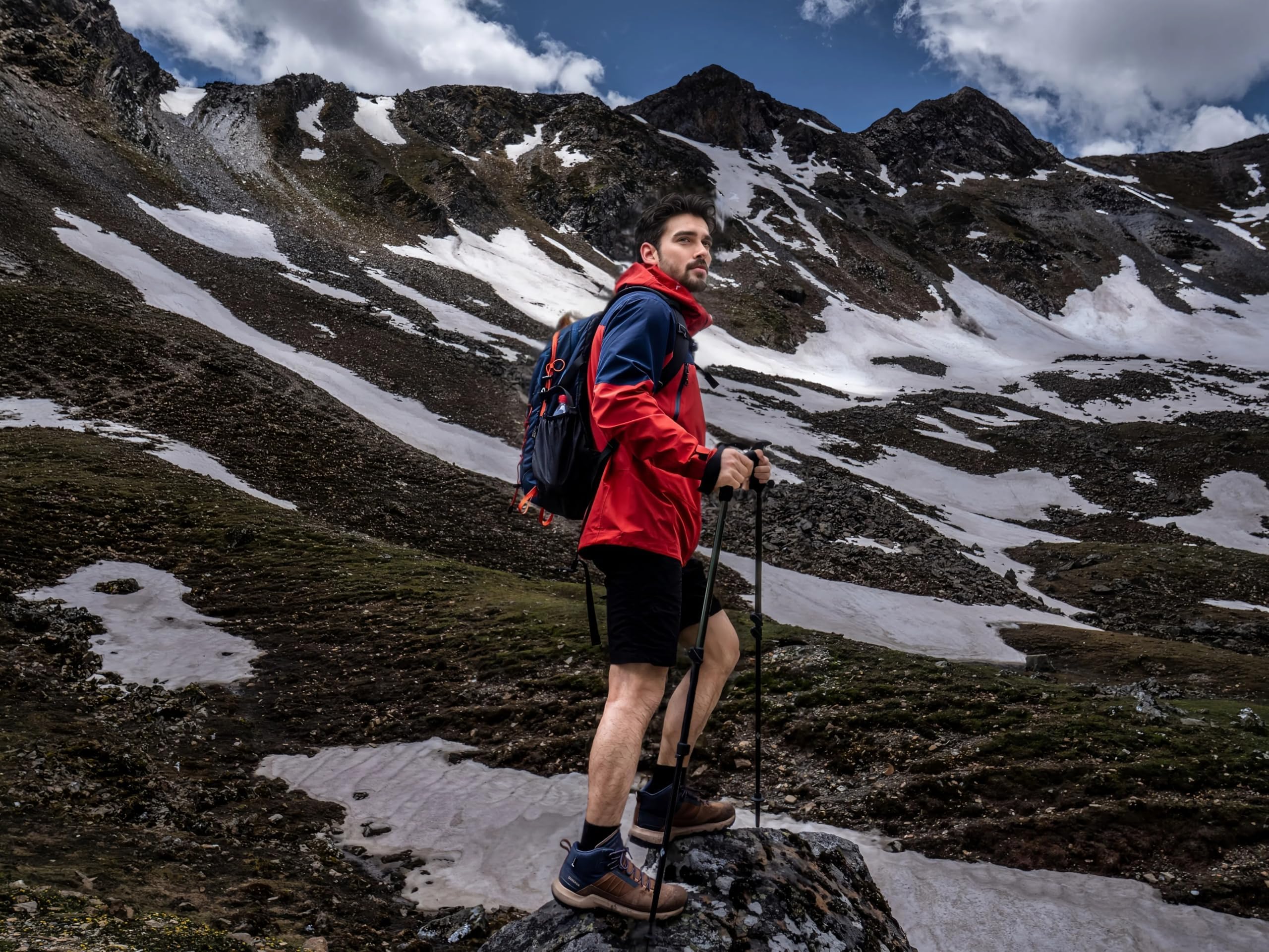 MOUNTAINTOP hiking backpack side view highlights side pockets for quick access on trails.