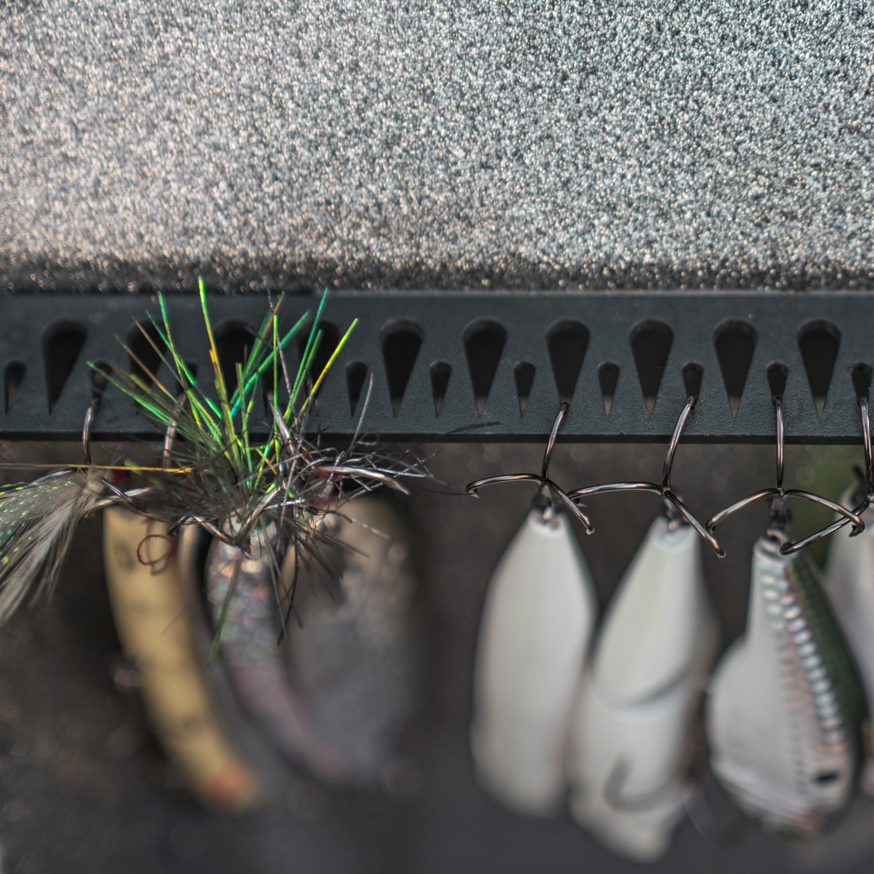 Marine-grade black finish on durable lure rack