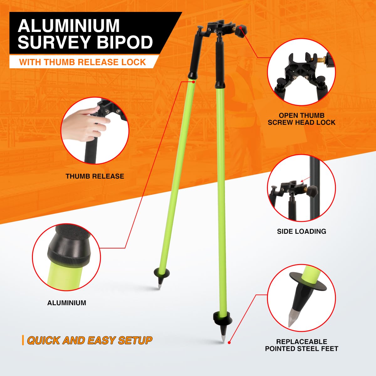 Mountlaser thumb-release center-entry head for fast, precise setup.