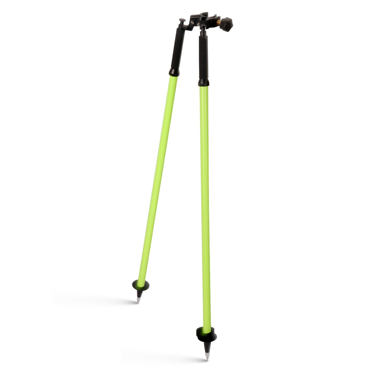 Mountlaser bipod side-compatibility with 1–1.25 inch poles for surveying tasks.