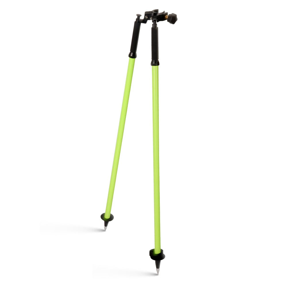 Mountlaser bipod side-compatibility with 1–1.25 inch poles for surveying tasks.