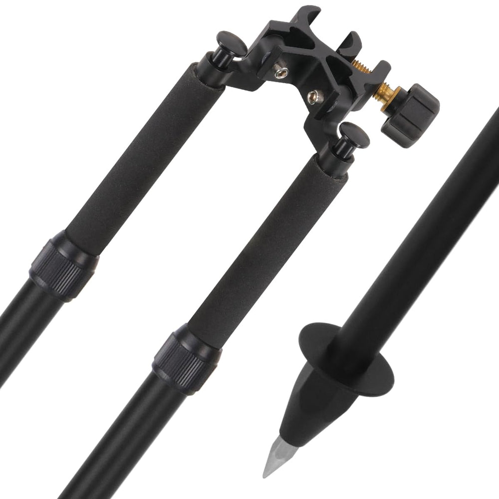 Mountlaser bipod center-entry head for fast adjustments in rugged terrain