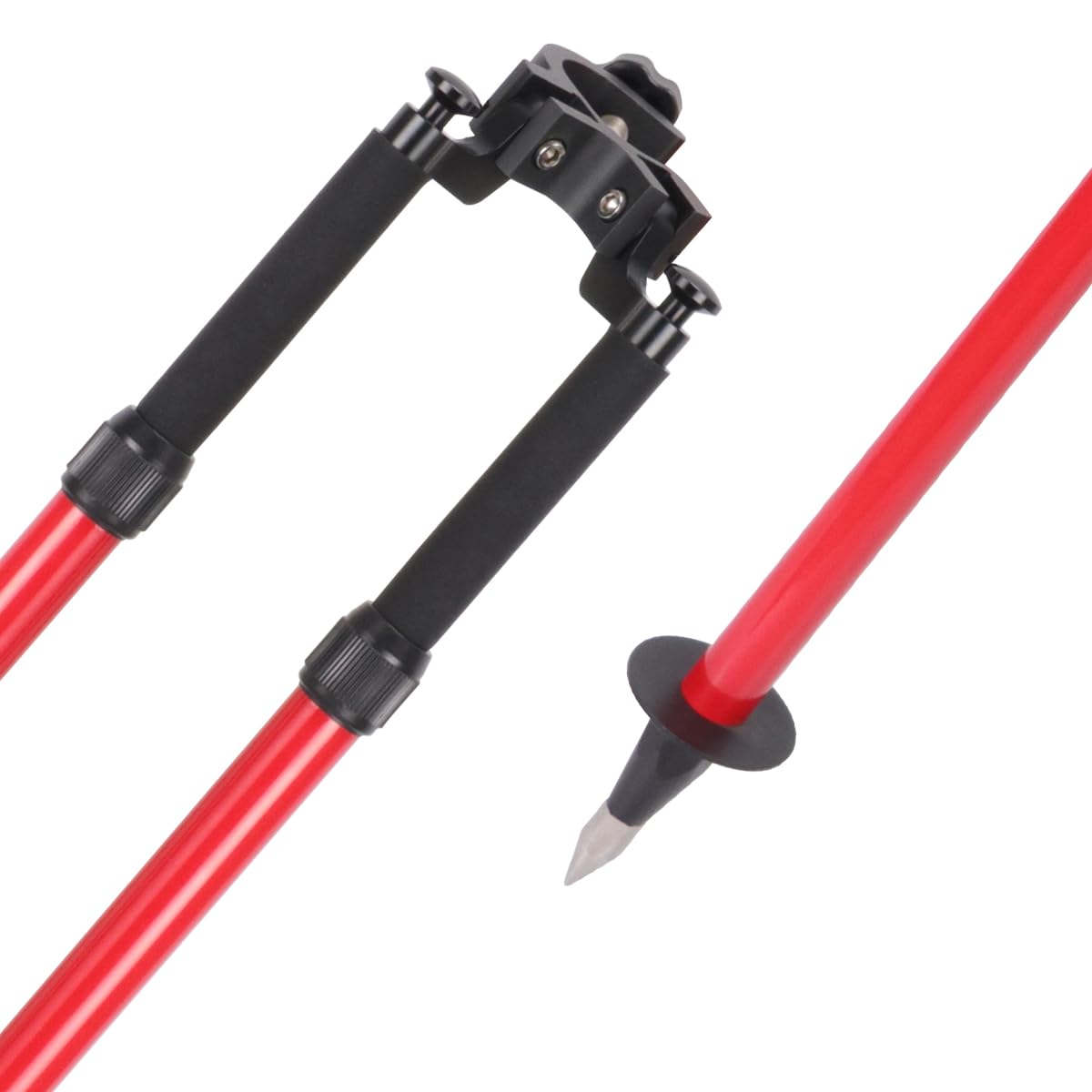 Mountlaser bipod extended legs reach six feet for tall surveying viewpoints.