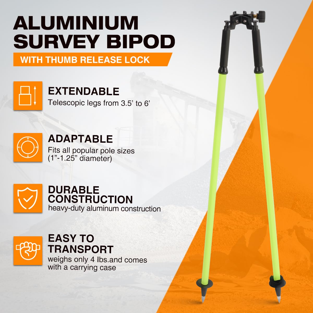 Mountlaser bipod extended to six feet for precise positioning.