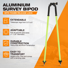 Mountlaser bipod extended to six feet for precise positioning.
