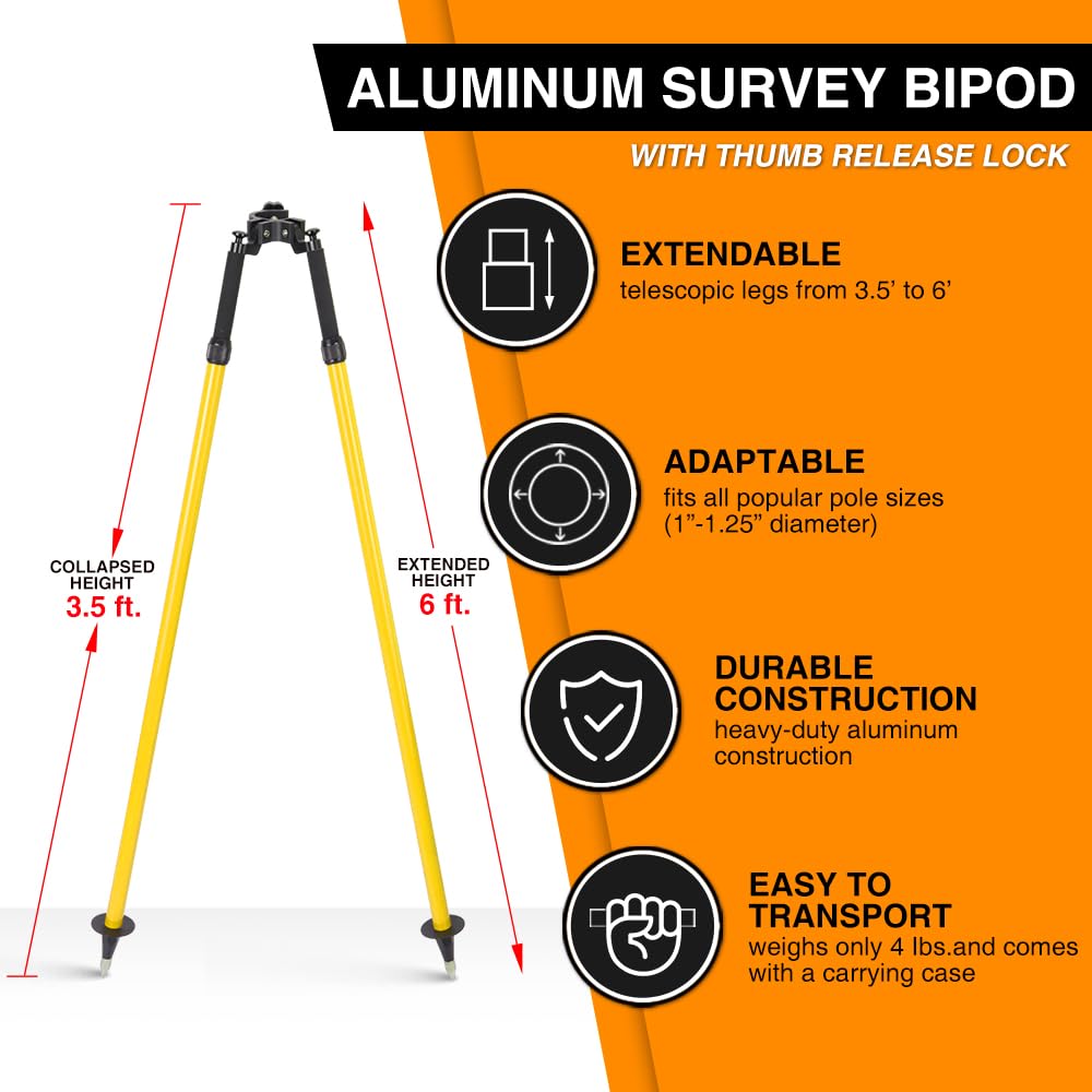 Mountlaser bipod surveying collapsed-height highlights compact transport between job sites.
