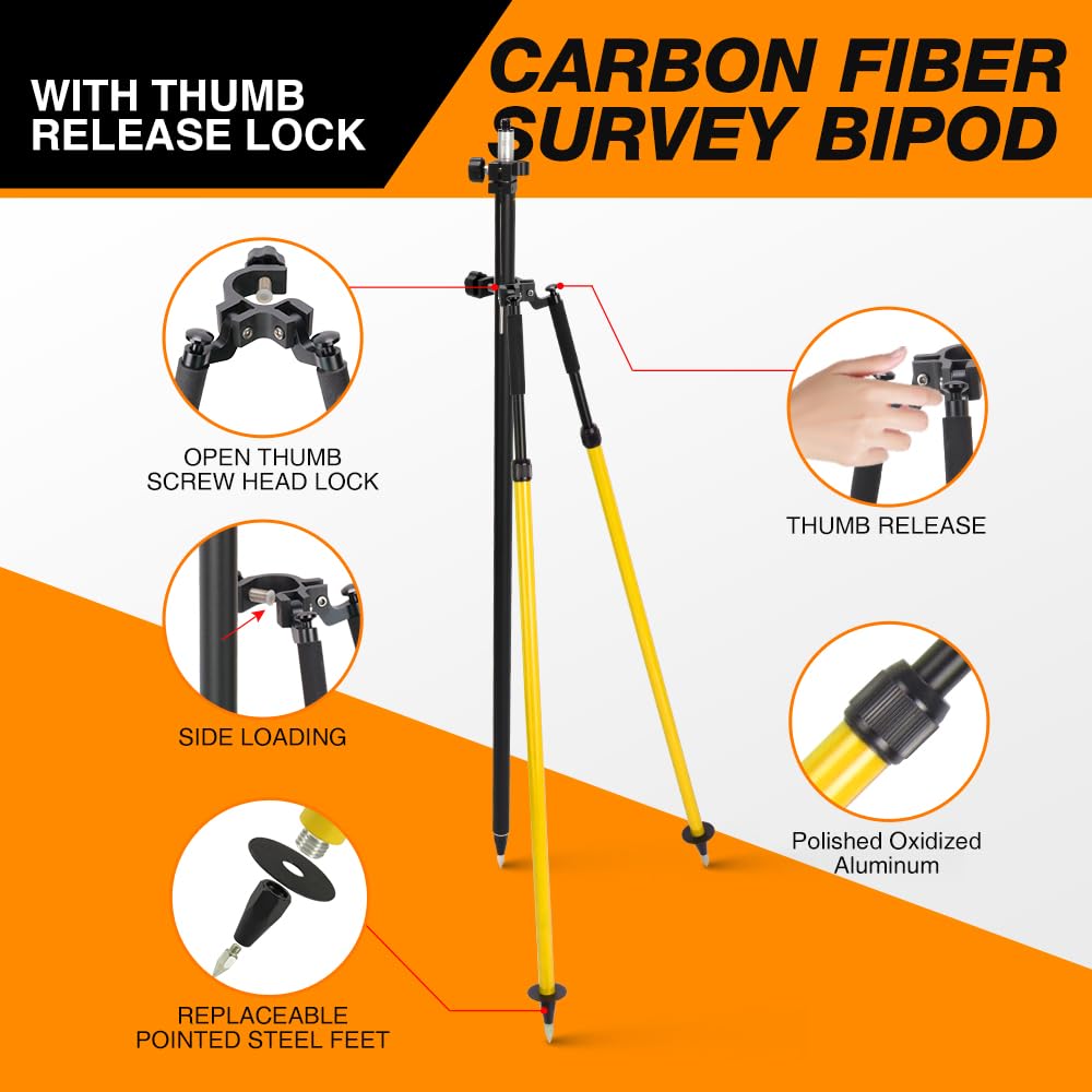 Mountlaser bipod surveying extend-legs shows extended height ready for tall setups.