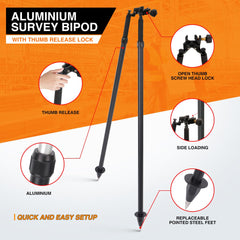 Mountlaser bipod thumb-release head enables quick field setup