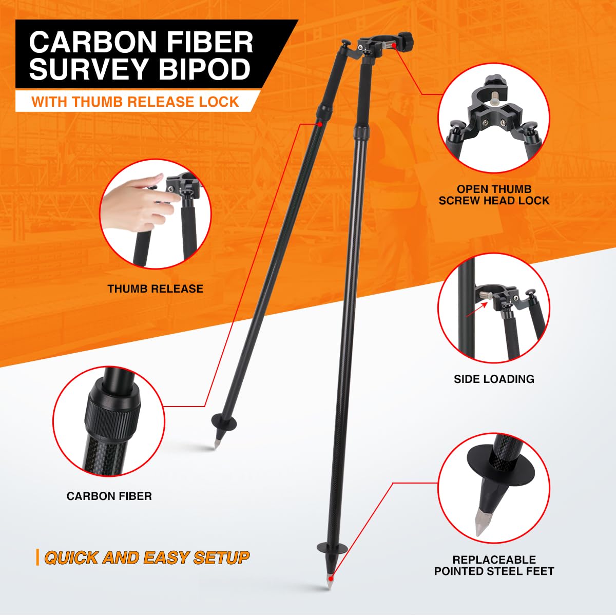 Mountlaser CLS22C carbon fiber bipod side shot showing lightweight field setup.