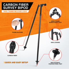 Mountlaser CLS22C carbon fiber bipod side shot showing lightweight field setup.