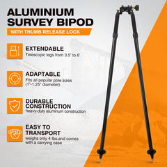 Mountlaser bipod collapsed height for easy transport between job sites.