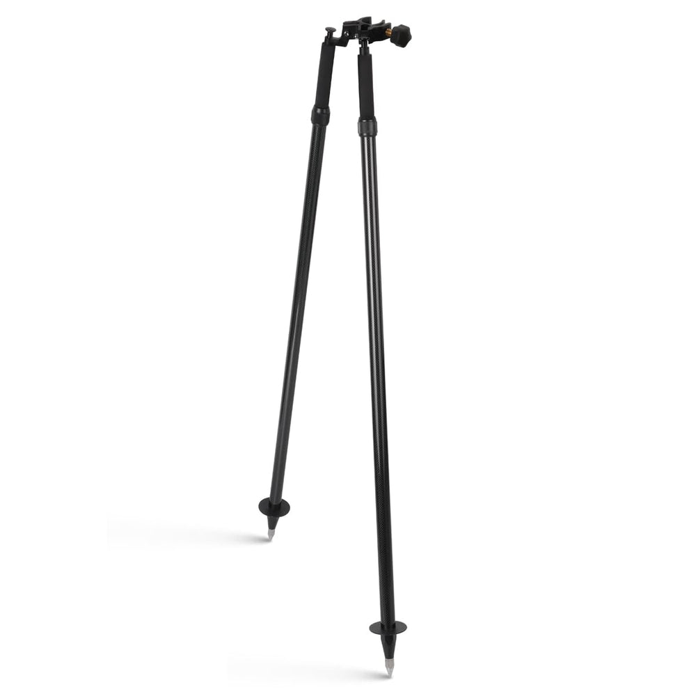 Mountlaser carbon fiber thumb release bipod side view for field surveys, lightweight durability.
