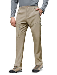 MOURCE fleece-lined winter hiking pants front view shows relaxed fit for easy movement on trails.