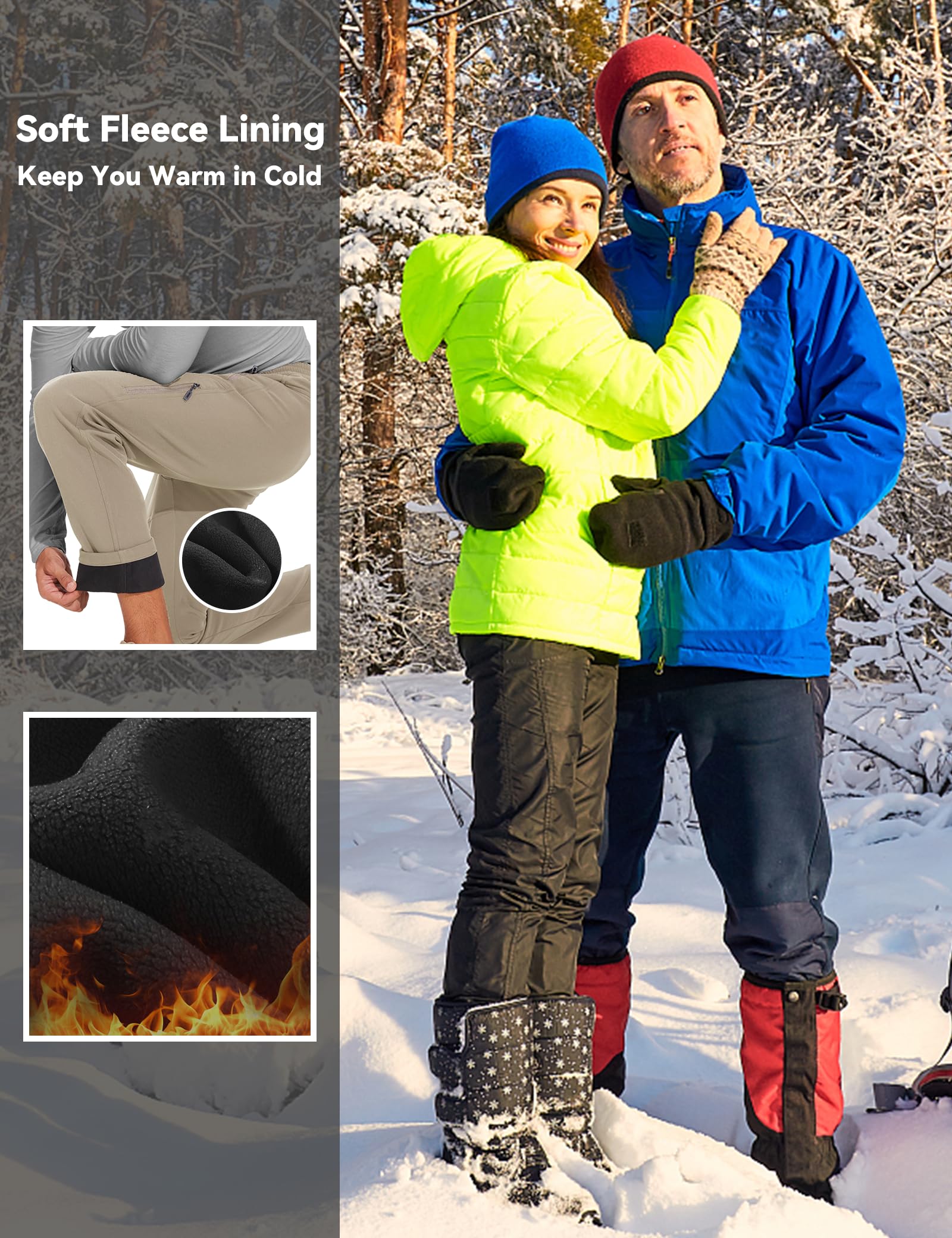 MOURCE hiking pants fleece lining closeup emphasizes warmth and comfort during cold hikes