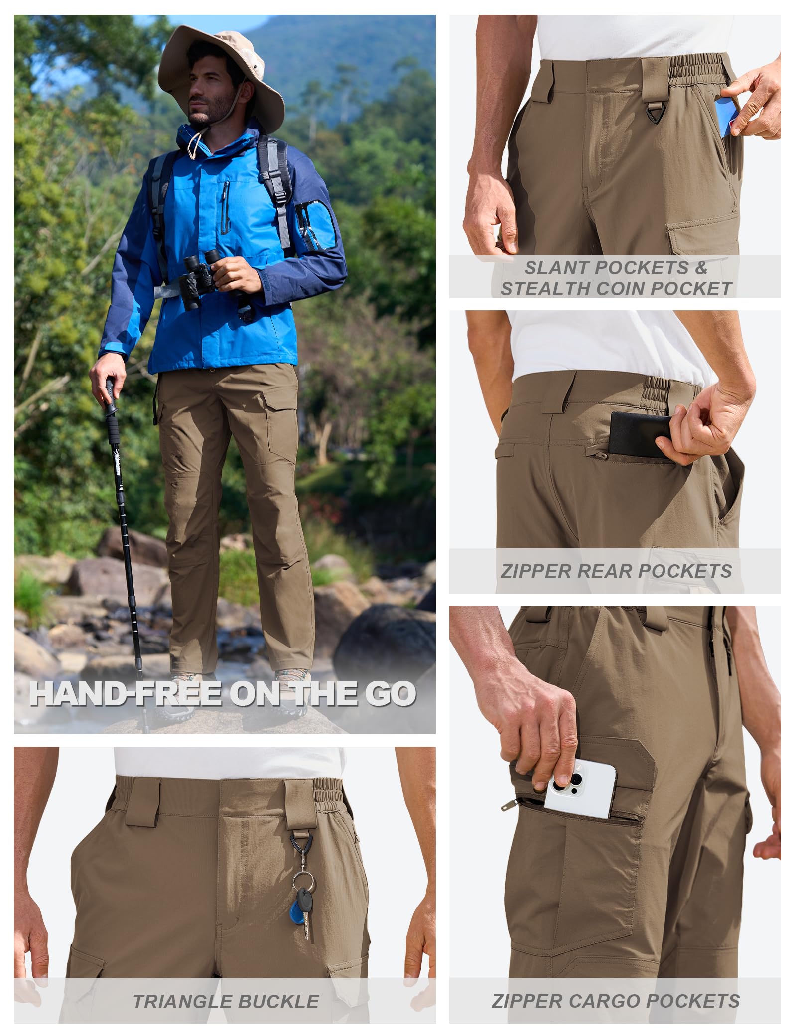 MOURCE hiking pants highlighting wide seamless belt loops for comfort and durability.