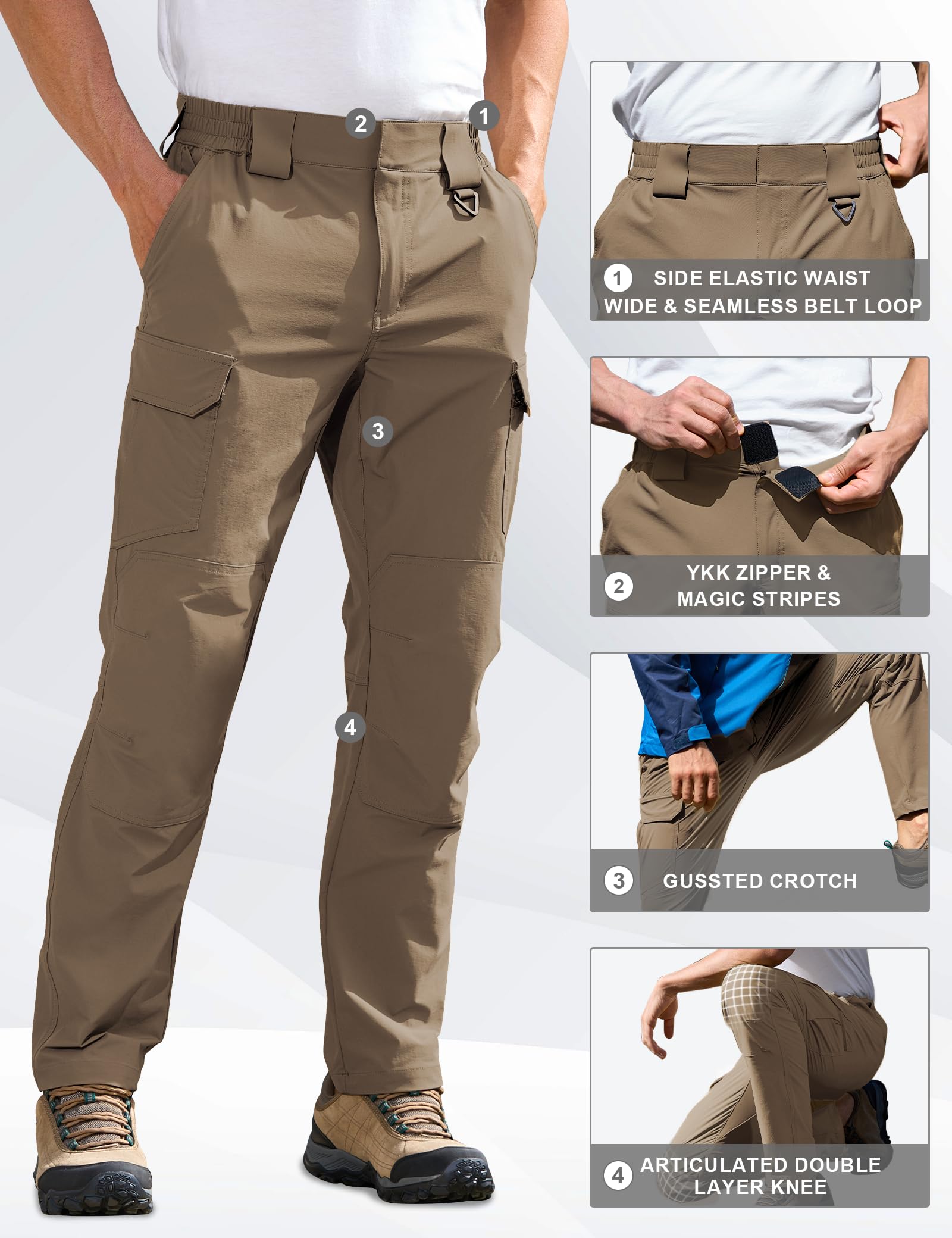 MOURCE pants showcasing magic tape and YKK zipper fly for easy adjustments.