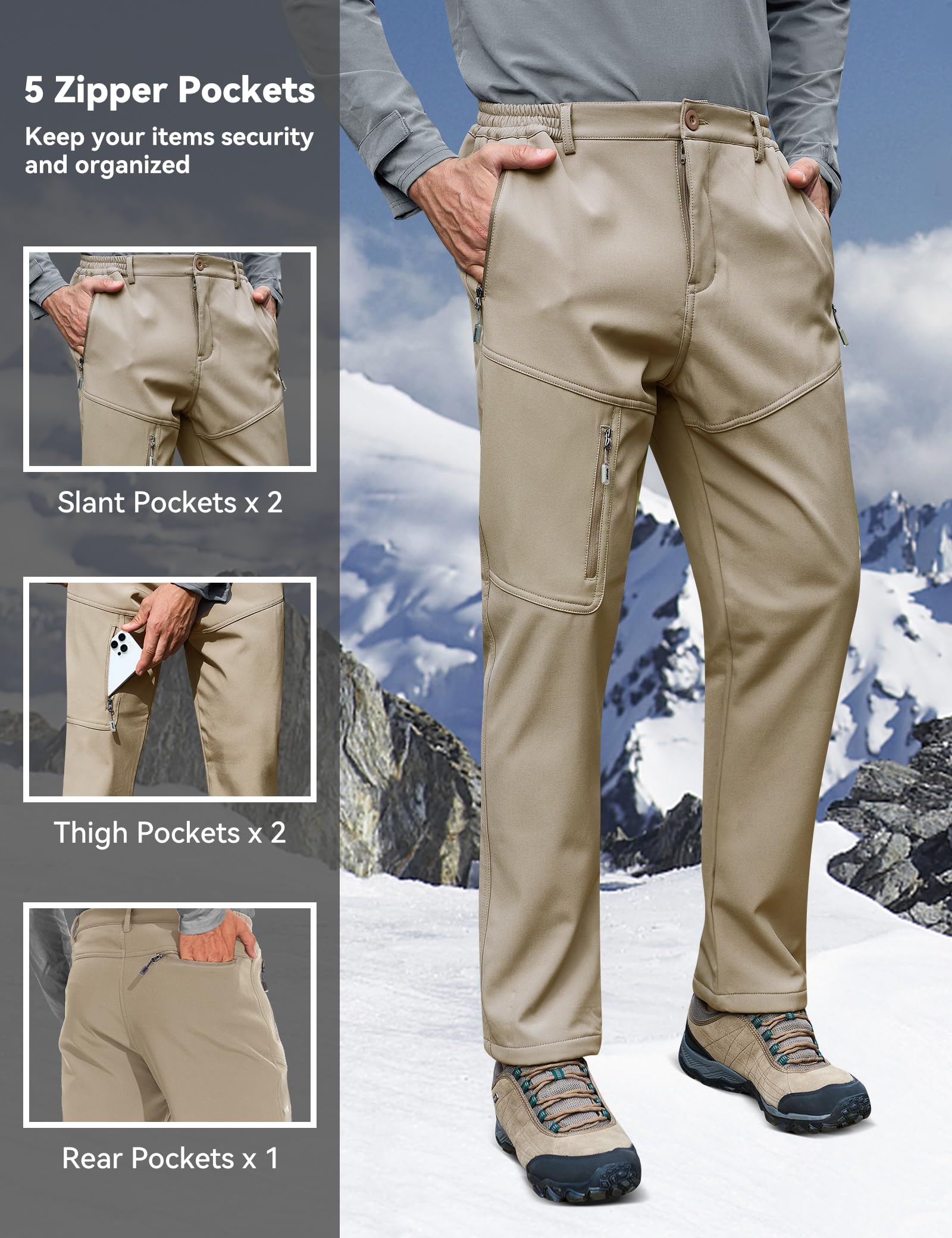 MOURCE fleece lining adds warmth for cold-weather wear.