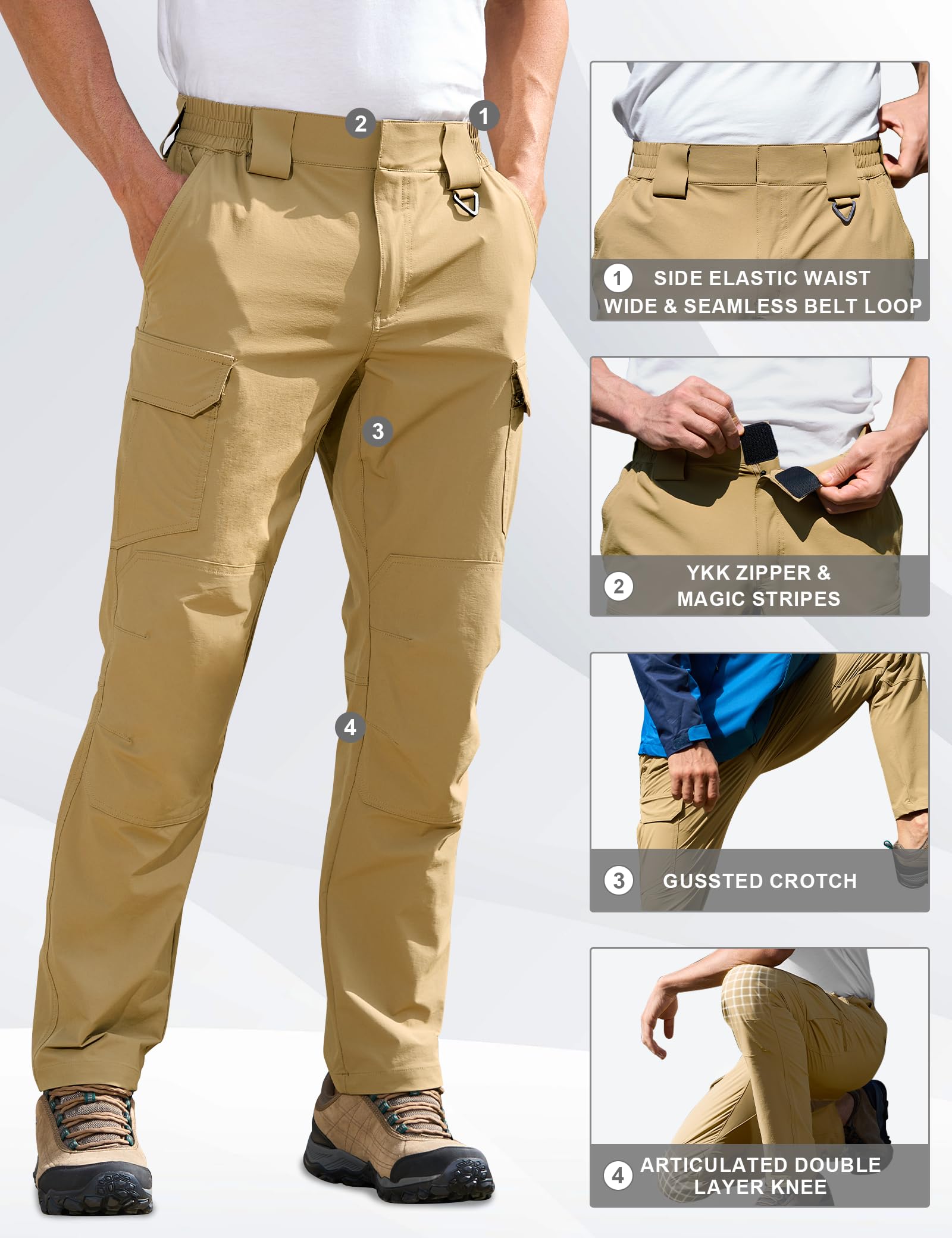 MOURCE mens hiking pants elastic-waist for flexible all-day fit and comfort.