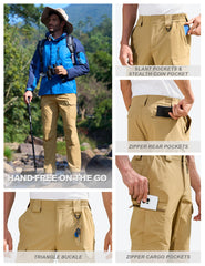 MOURCE mens hiking pants magic-tape-zipper-fly for easy on-the-go adjustments.