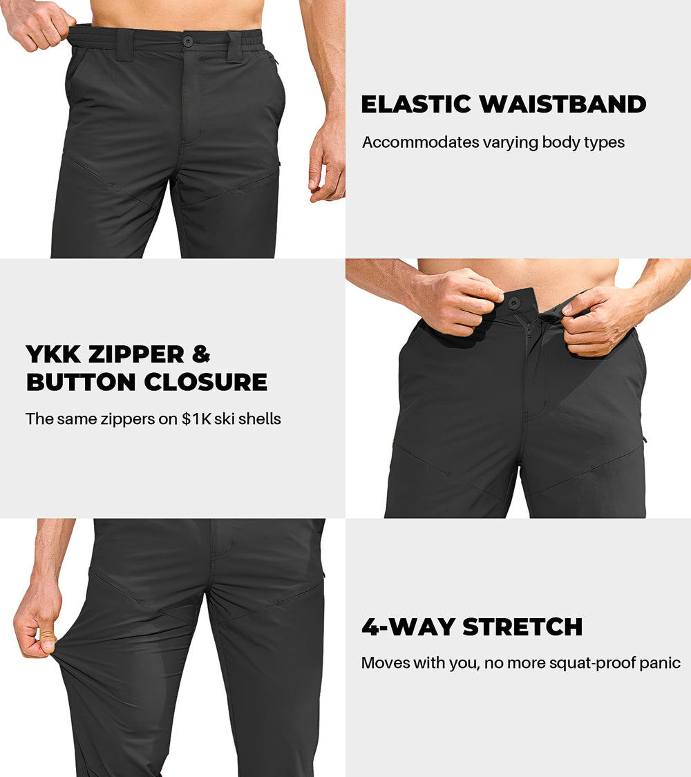 MOURCE lightweight cargo pants show quick-dry fabric ideal for rainy hikes.