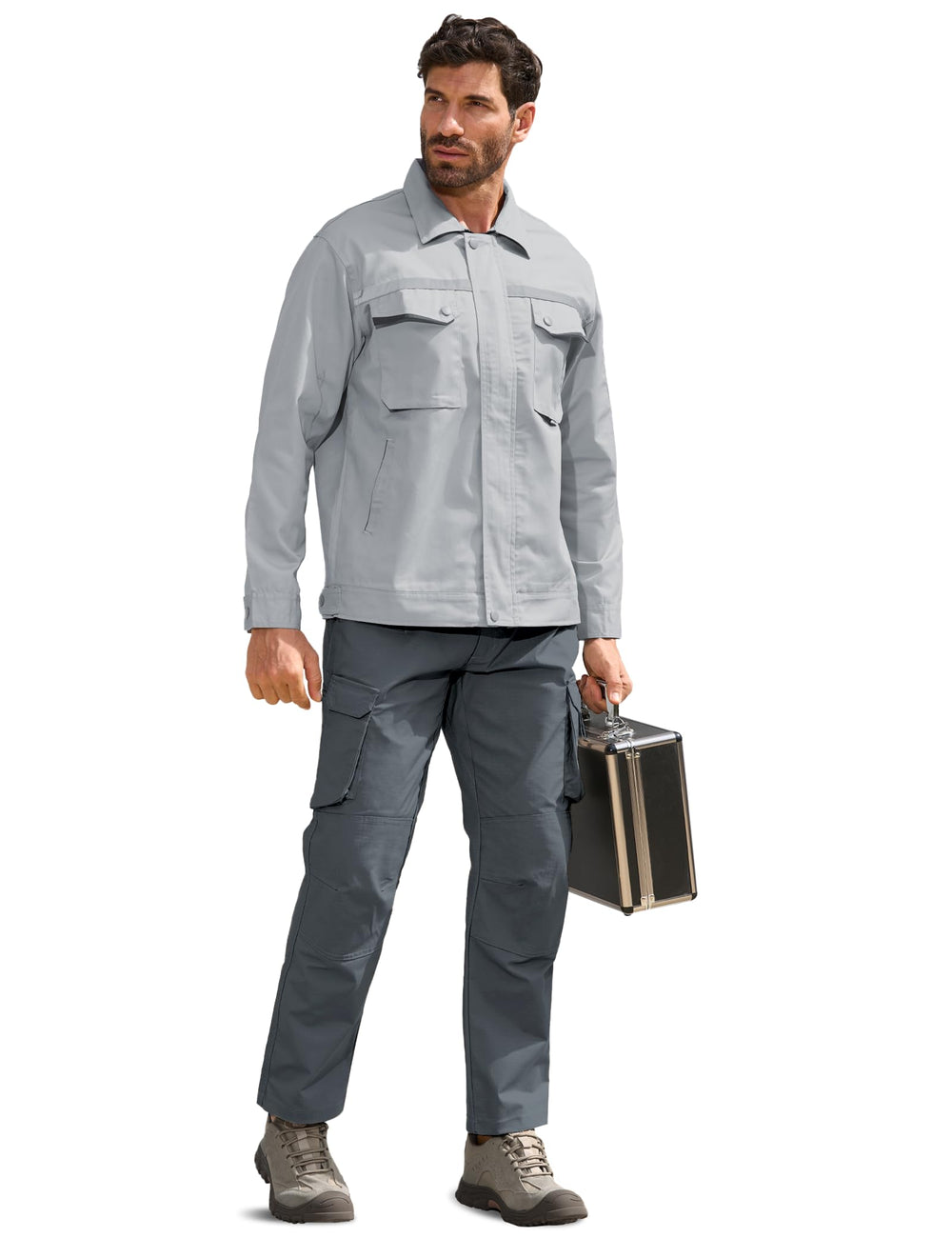 MOURCE men's work pants on outdoor adventure use for hiking and camping
