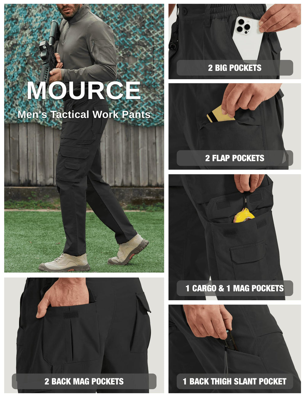 MOURCE Plus Size Cargo Pants gusset-crotch view highlighting mobility on trails