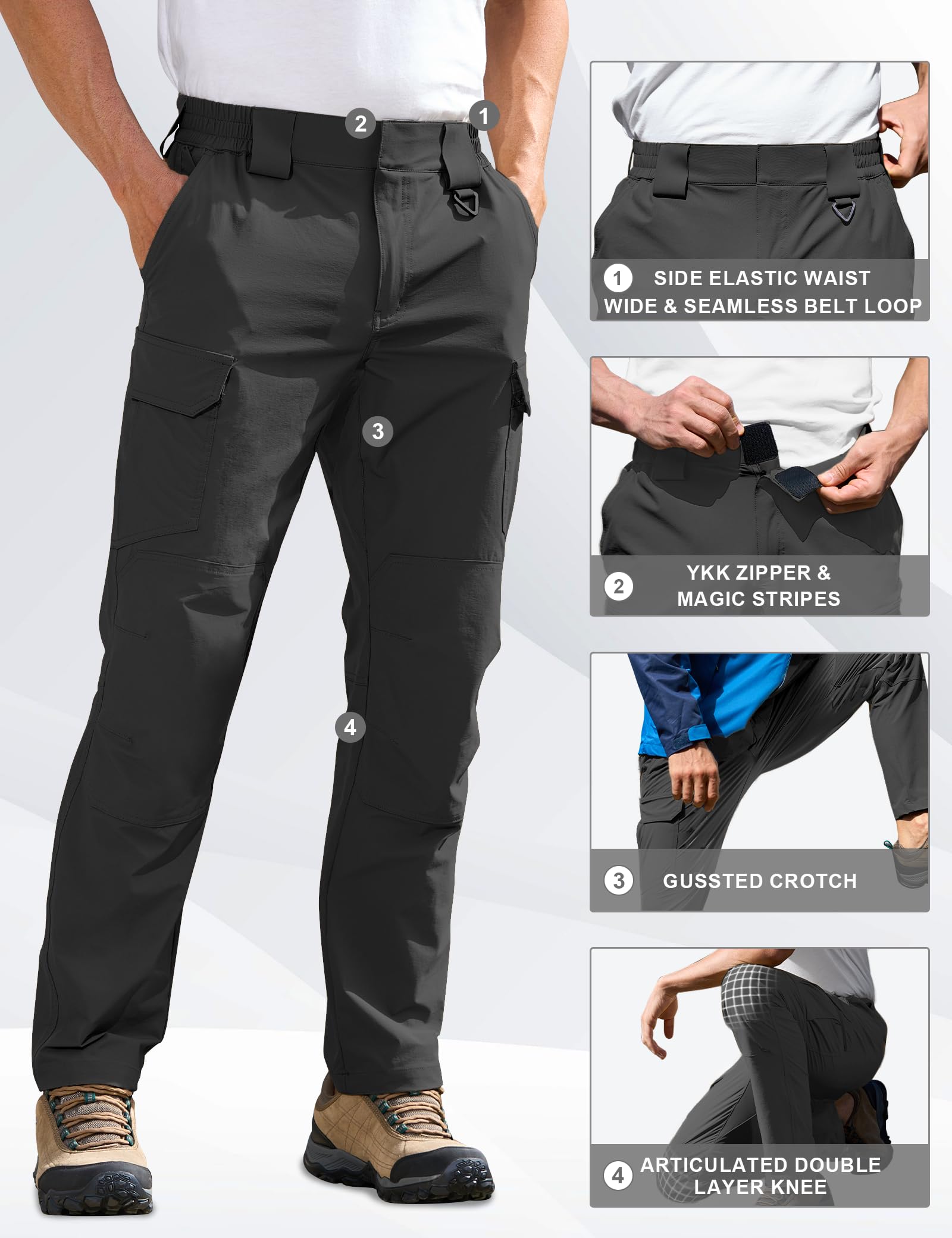MOURCE Quick Dry Hiking Pants back view with belt loops for comfortable wear.