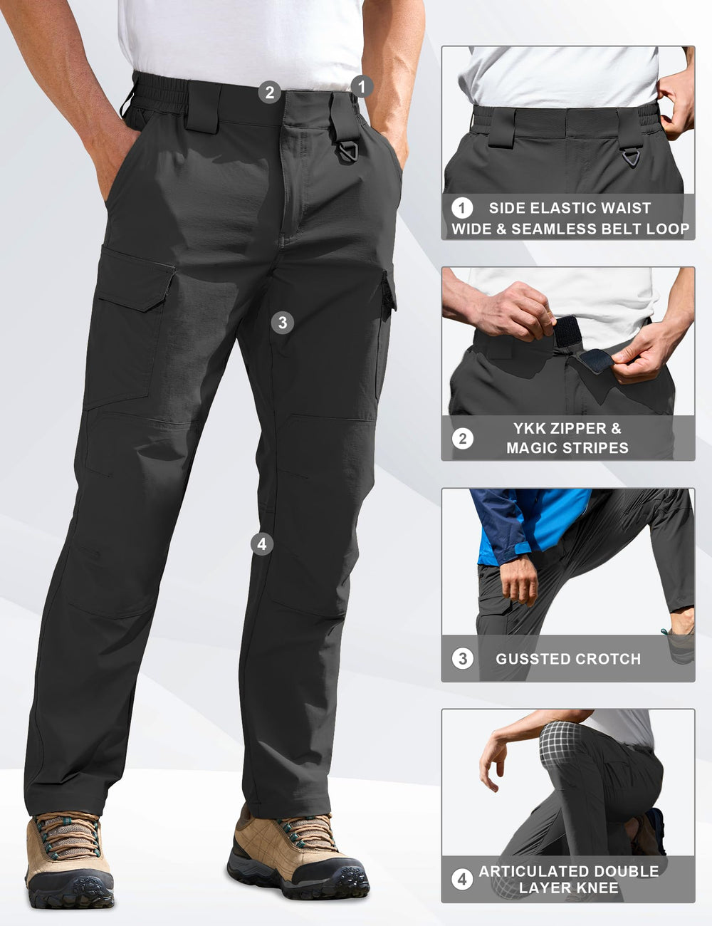 MOURCE Quick Dry Hiking Pants back view with belt loops for comfortable wear.