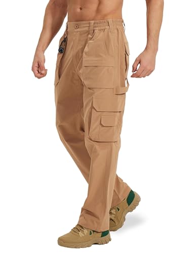 MOURCE Tactical Cargo Pants khaki front view with durable ripstop fabric for outdoor comfort