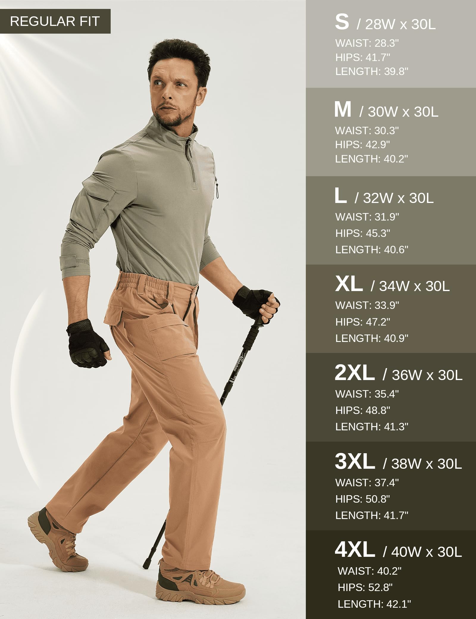 MOURCE Tactical Cargo Pants khaki pocket-open view illustrating versatile storage during trips