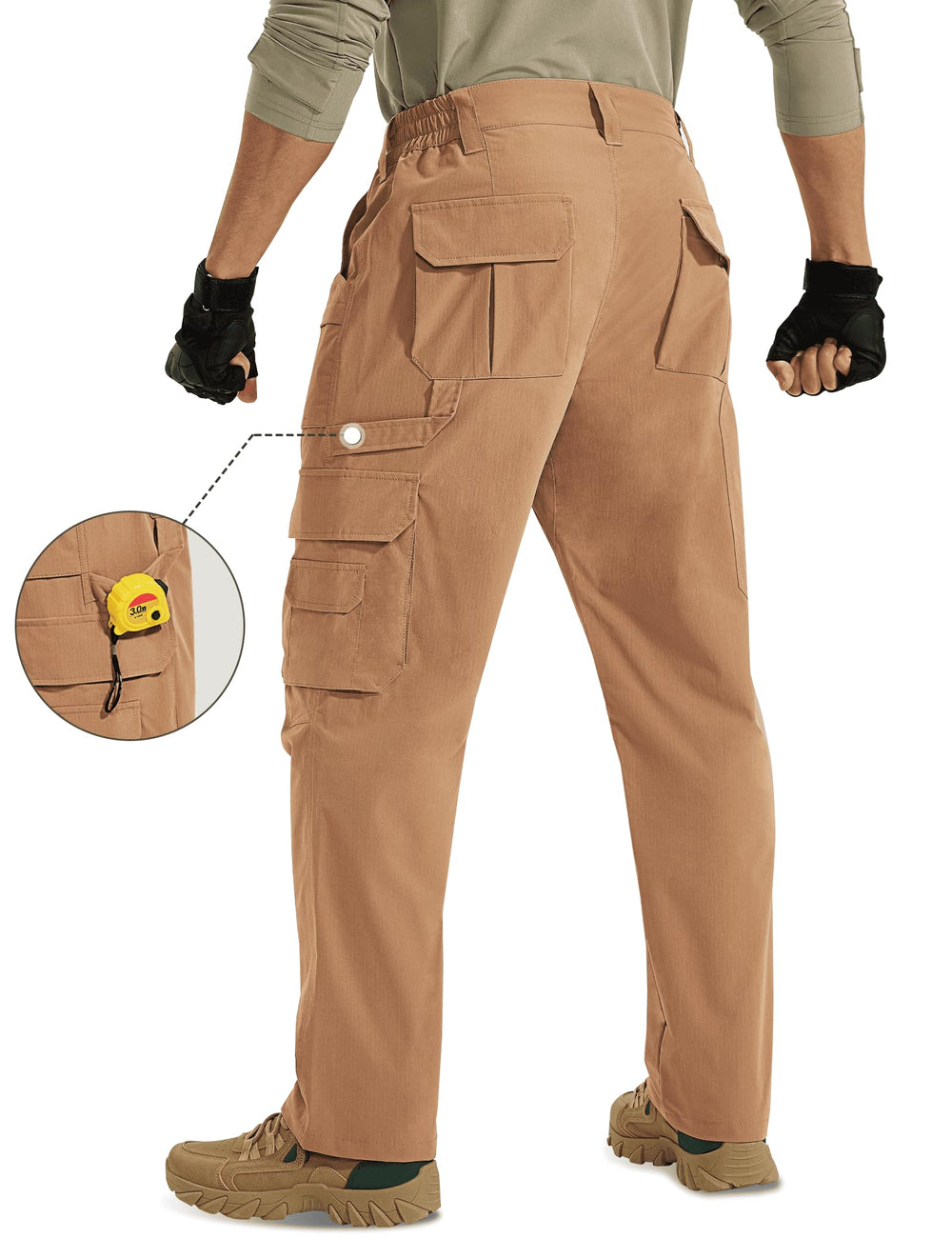 MOURCE Tactical Cargo Pants khaki side pocket showing 9-pocket layout for gear storage