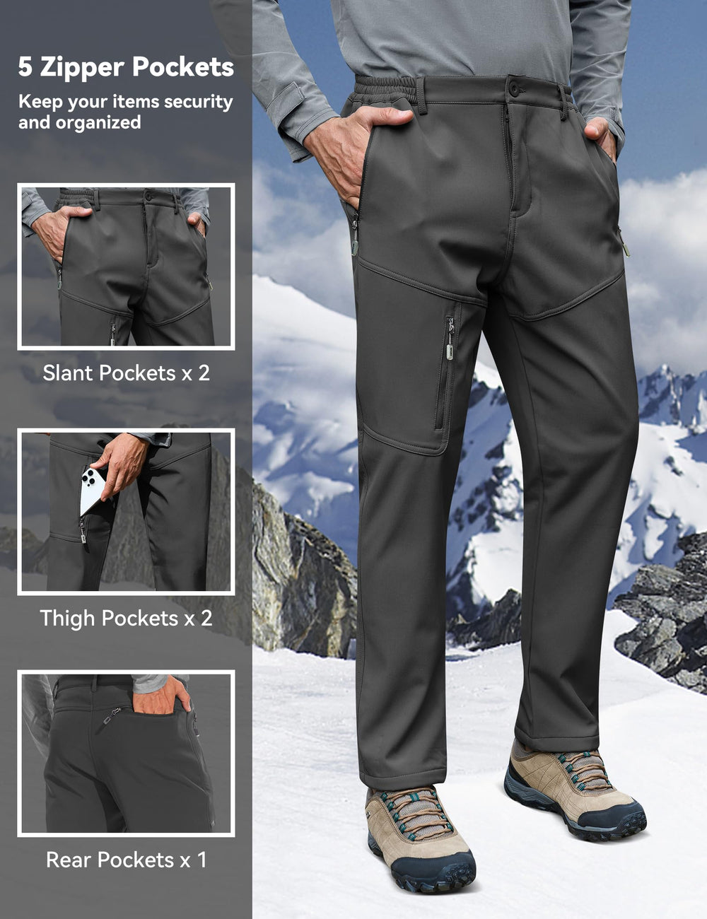 MOURCE winter hiking pants fleece lining provides warmth during chilly treks