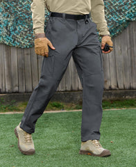 MOURCE Work Pants grey side view showing adjustable elastic waistband for a secure fit.