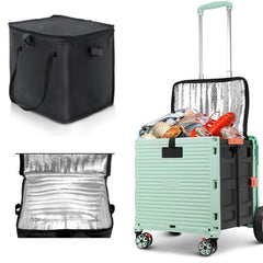 MOV COMPRA cooler bag wheeled close-up highlights sturdy wheel design for easy travel