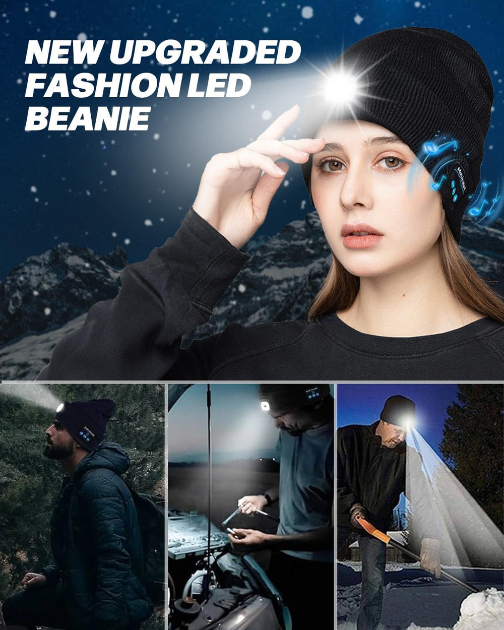 MOXTOYU winter hat with light used for camping, hiking, and outdoor activities.