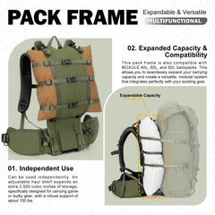 MOXULE frame compatible with 40L 60L 80L packs improves packing versatility.