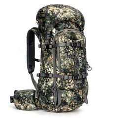 MOXULE Pro 2400 camo frame backpack front view showing ergonomic suspension