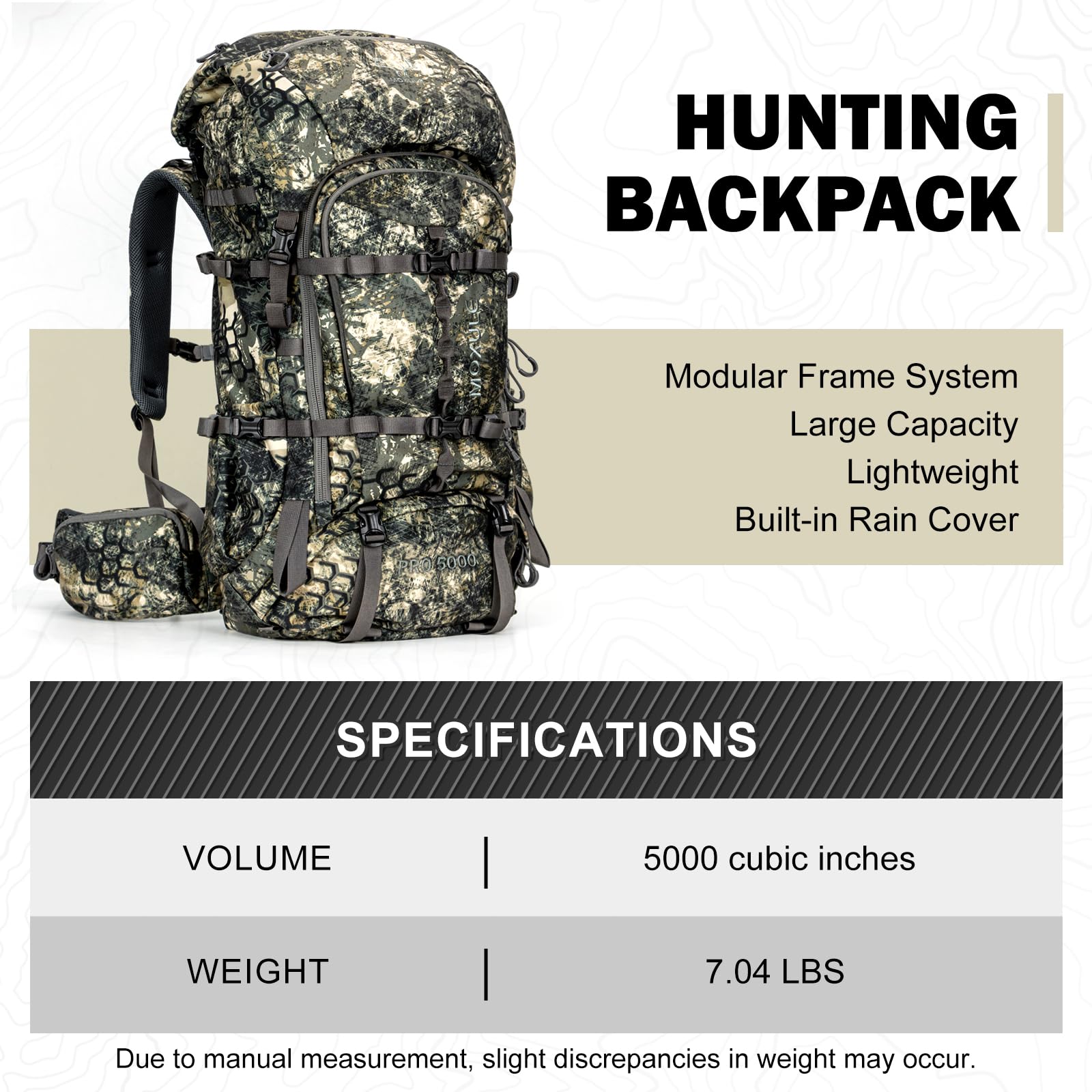 MOXULE Pro 5000 camo rain cover with rifle outlet protects gear