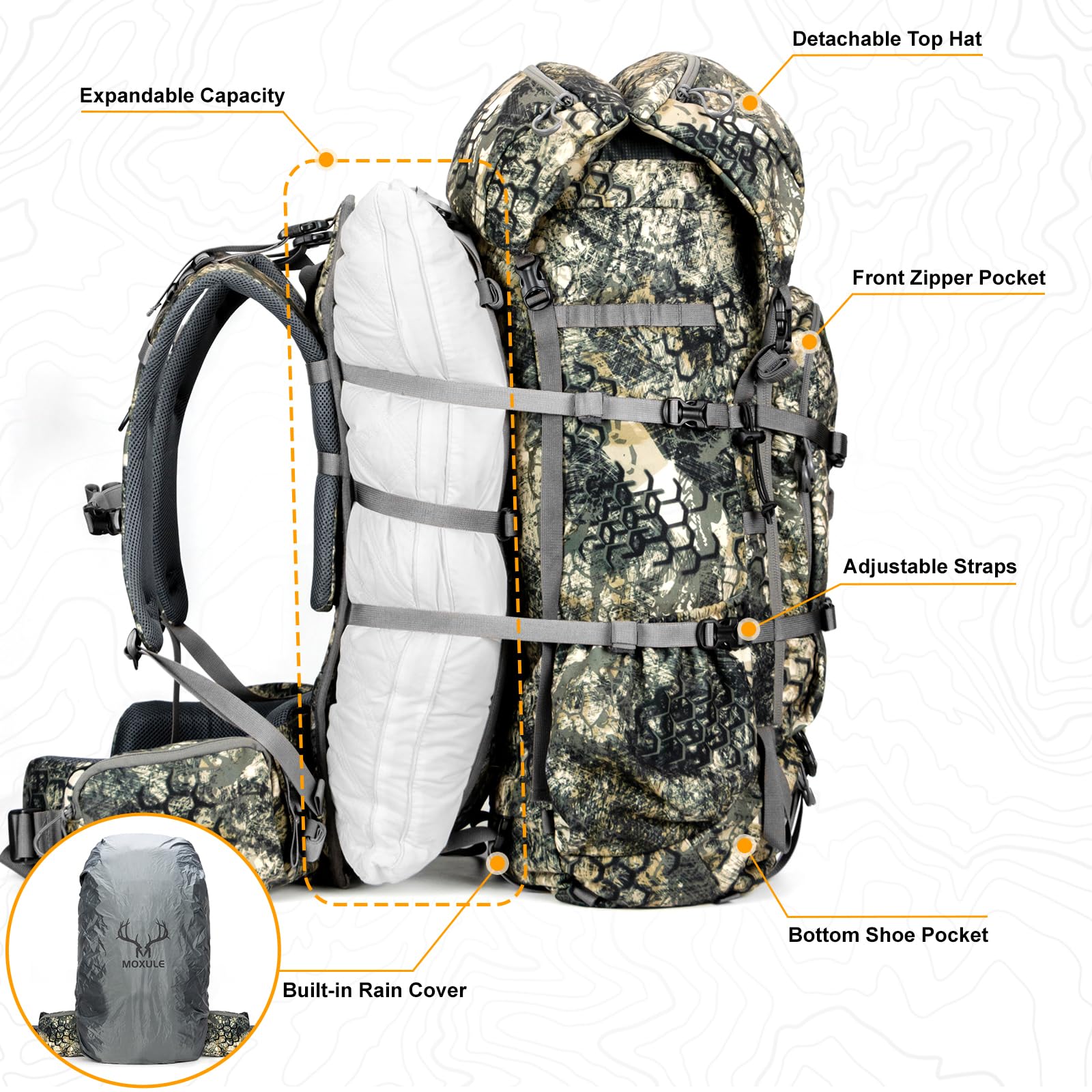 MOXULE Pro 5000 camo frame rifle/bow holder mounted for secure field transport